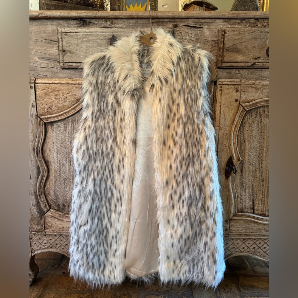 Fabulous Furs Plush Faux Fur Vest, length is mid thigh size medium.